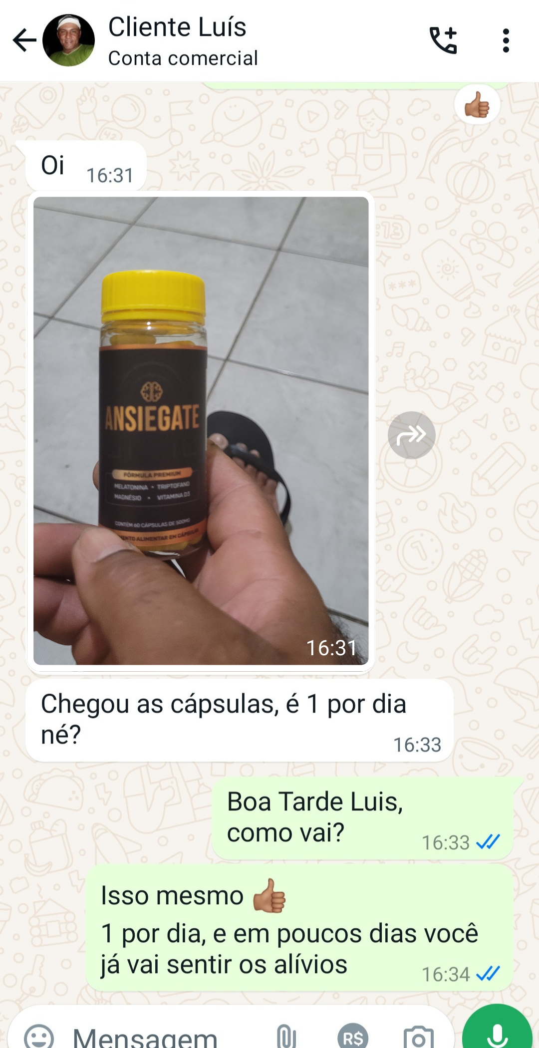 Conversa de cliente mostrando o produto Mente em Paz
