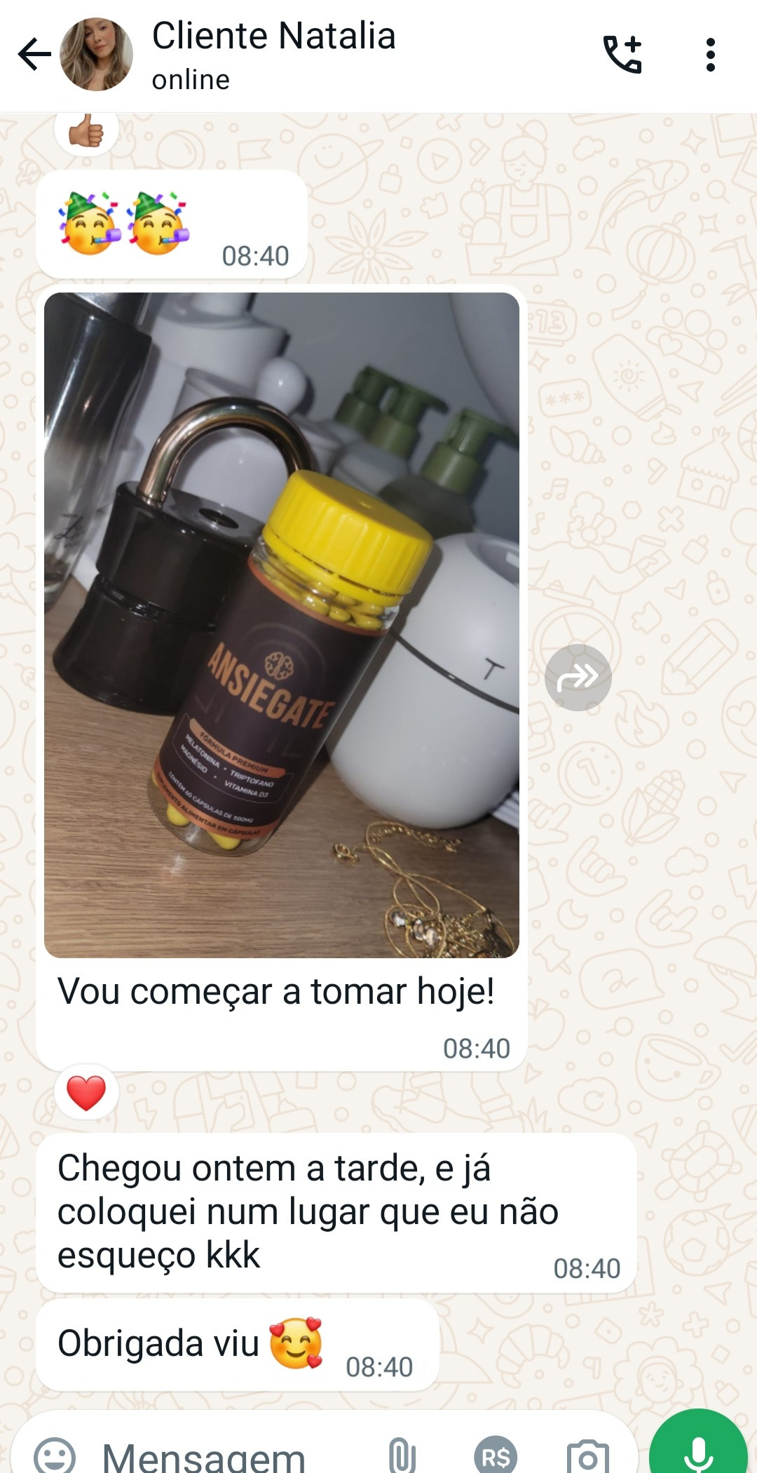 Conversa de cliente com o produto Mente em Paz